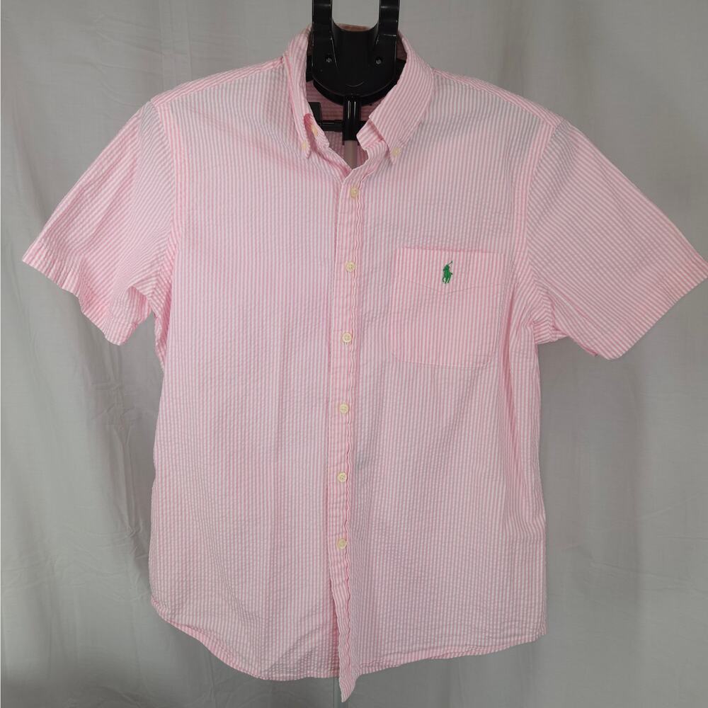 Polo Ralph Lauren Pink Seersucker Shirt Mens M Stripe Button Down Summer SS